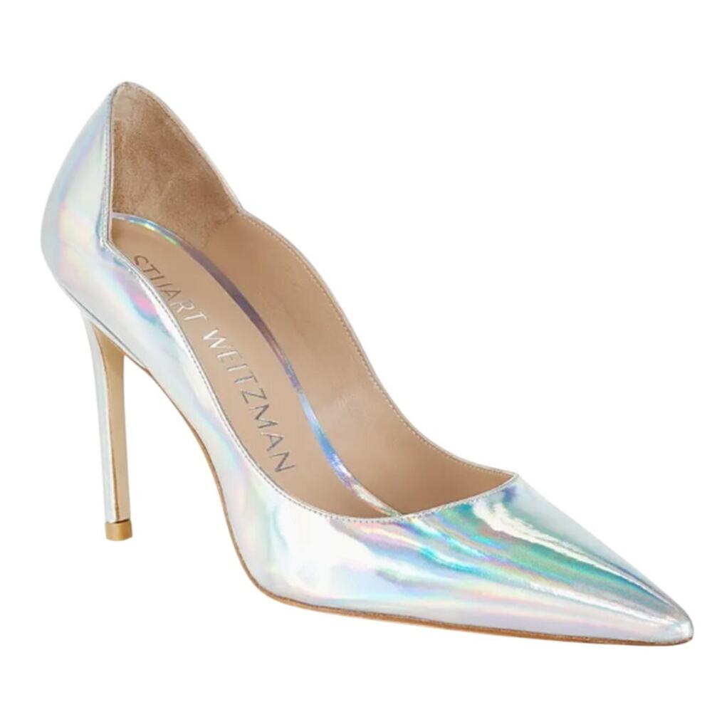 Stuart Weitzman Womens Iridescent Scallop Pumps Size 6.5 Silver Heels NWOB